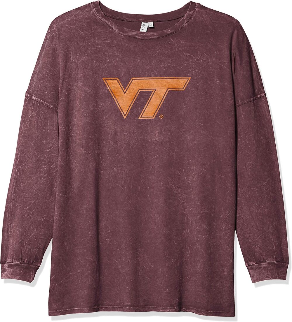Virginia Tech Long Sleeve Shirt NWT Collegiate Acid Wash Chicka-d Top M Tshirt